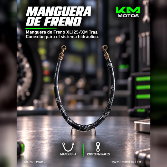 Manguera de freno XL125/XM trasera de la marca Senli, visible en la imagen con conexiones y longitud destacada.