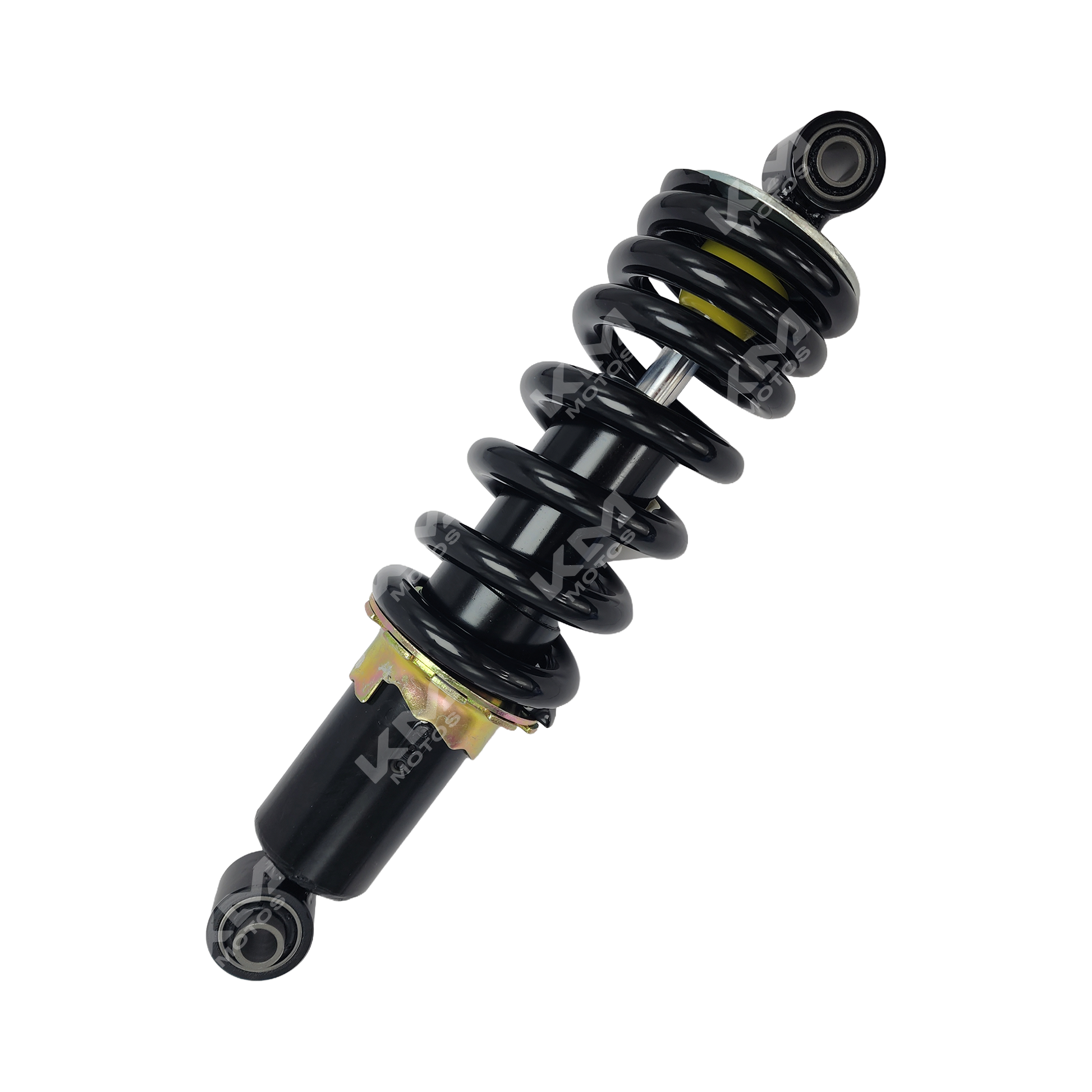 Amortiguador monoshock KM Motos XTZ125, componente de suspensión resistente y de alta calidad, en acabado metálico.
