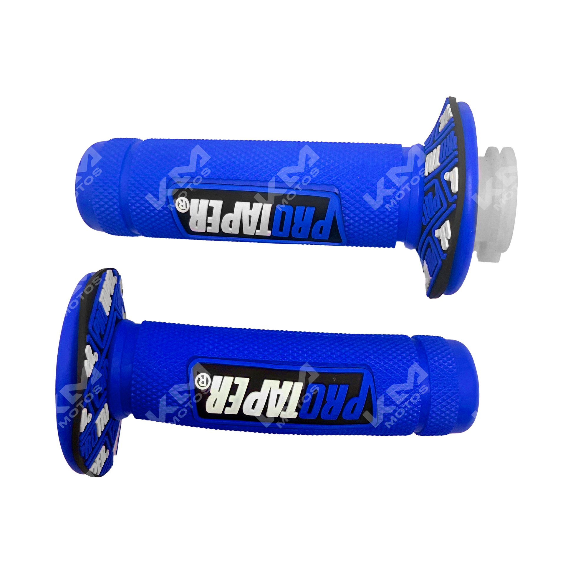 Peces ProTaper azul sólido con detalles en hueso de la marca KM Motos, diseño resistente y moderno para motociclistas.