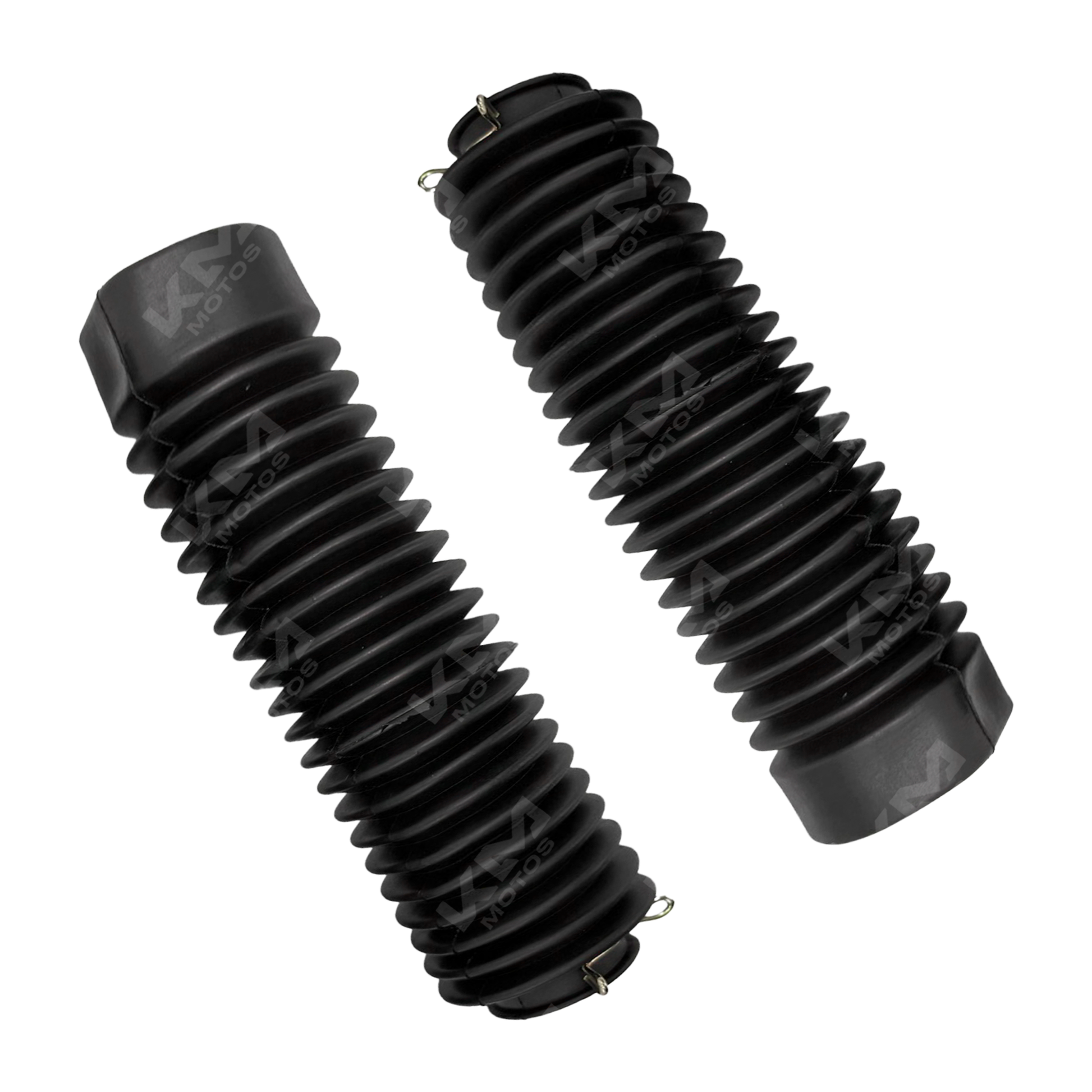 Polveras gruesas de 37mm para XL200, Avatar200 y GXT, fabricadas por KM Motos, en color negro con detalles metálicos.