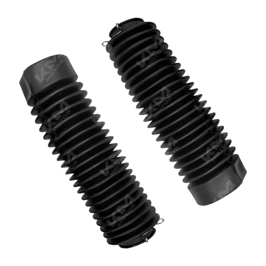 Polveras gruesas de 37mm para XL200, Avatar200 y GXT, fabricadas por KM Motos, en color negro con detalles metálicos.