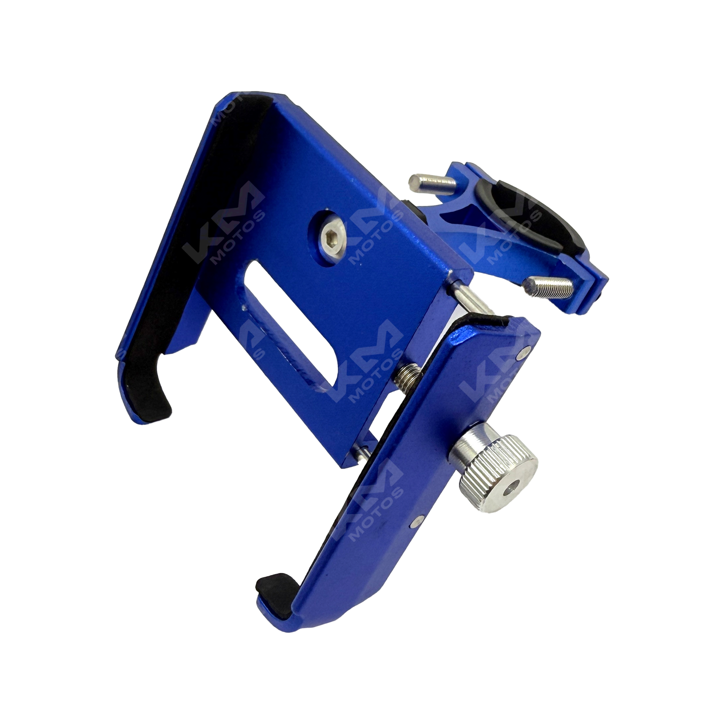 Soporte para teléfono tipo C de la marca KM Motos, diseñado para montar en motocicletas, con clip ajustable y duradero.