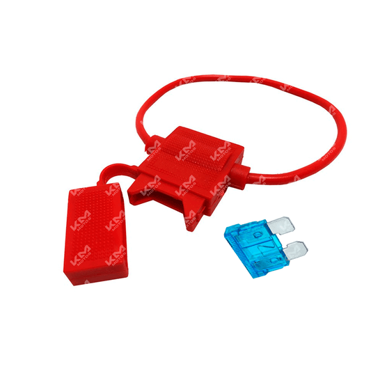 Porta fusible de hachita KMMOTOS, componente eléctrico de color blanco con contactos metálicos y tamaño compacto.