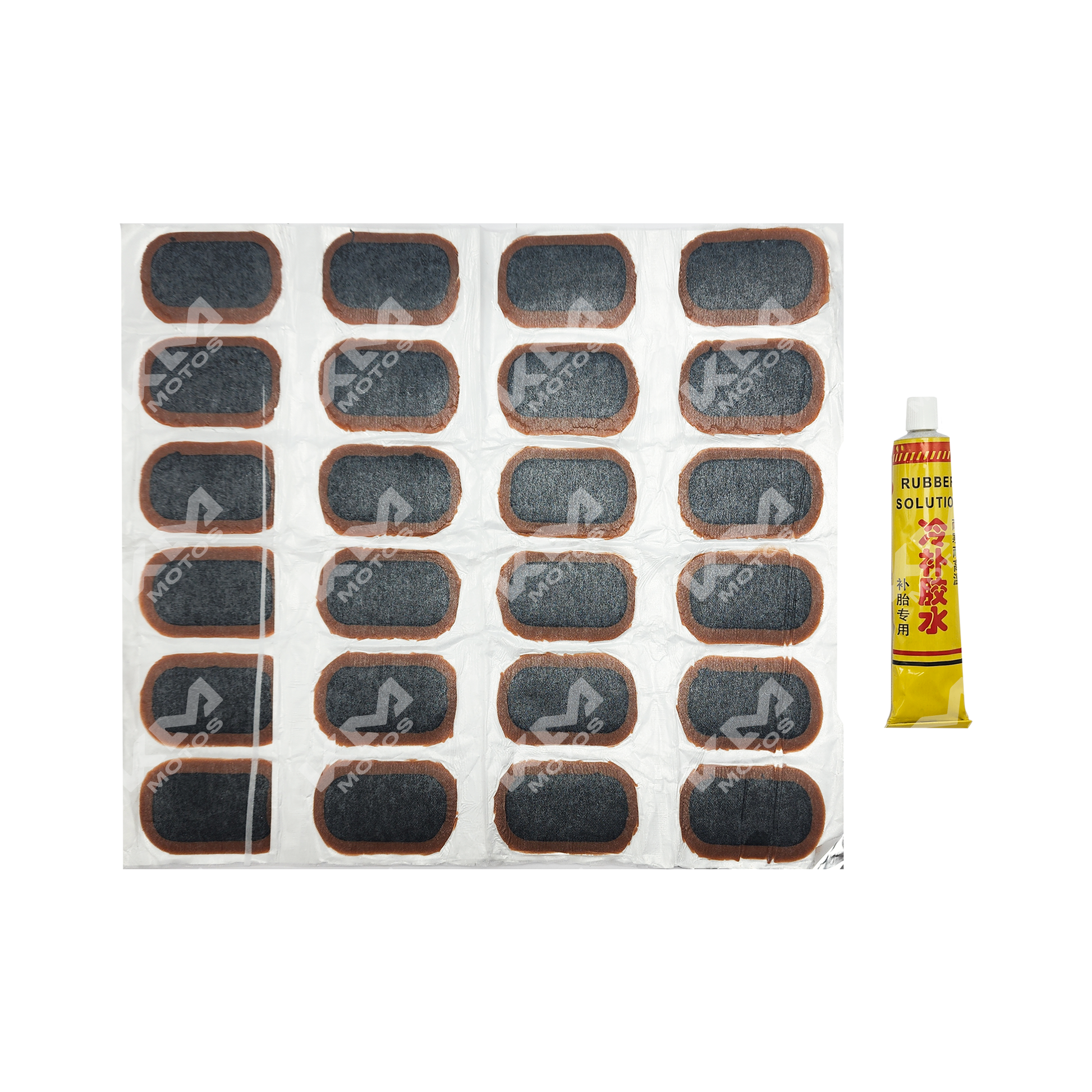 Parche para neumáticos KM Motos, set de 24 piezas en forma de L, ideal para reparaciones rápidas y duraderas en neumáticos.