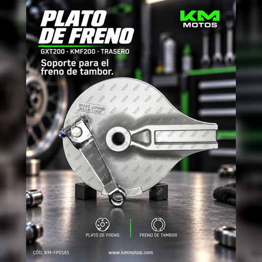 Imagen del porta fricción trasero KM Motos GXT200/KMF200, pieza de repuesto para motos, con detalles de su estructura y acabado.