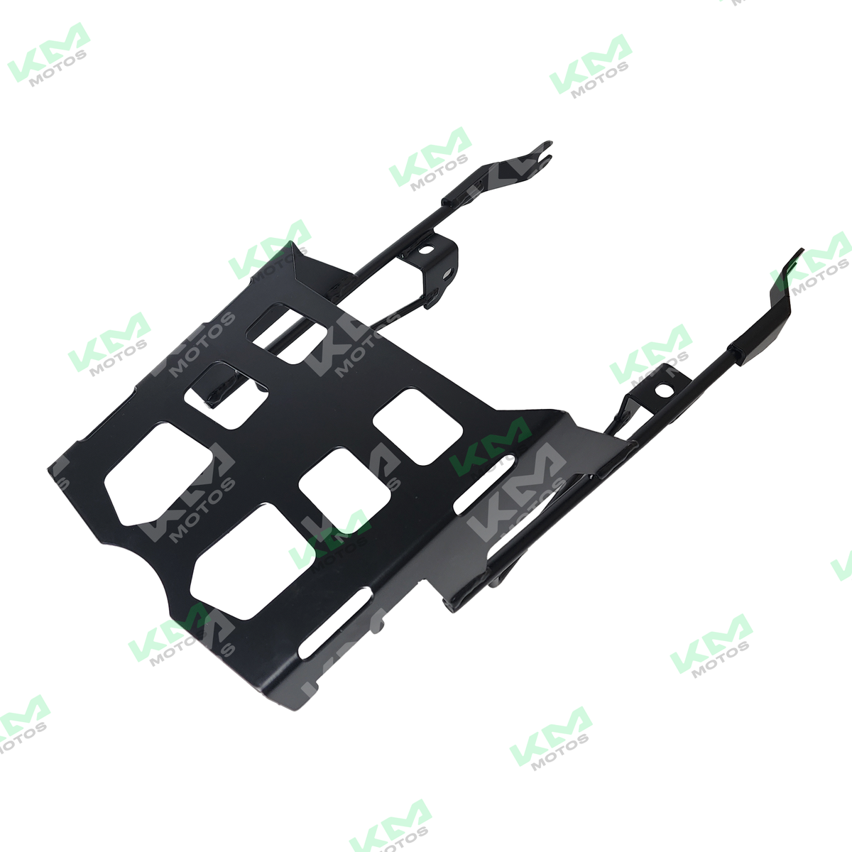 Parrilla de lujo GN125-F Universal para motocicleta, muestra la parrilla y accesorios en acabado metálico.