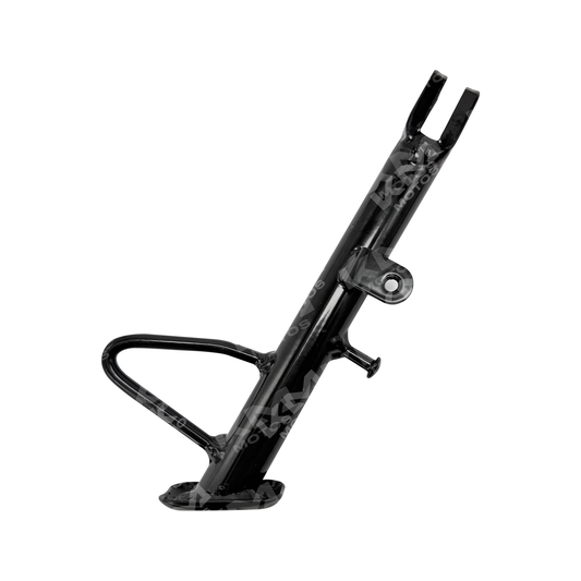 Pata lateral universal para Pulsar 200NS, parte de la estructura de la motocicleta, en color negro con detalles metálicos.