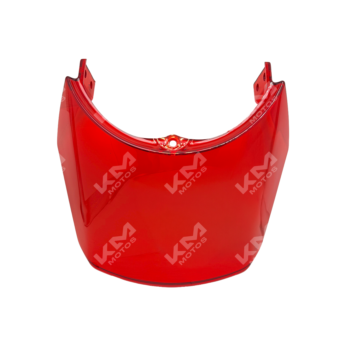 Protector de foco para YBR125 y EN125 de KM Motos, con vidrio y base de metal, instalado en una motocicleta.