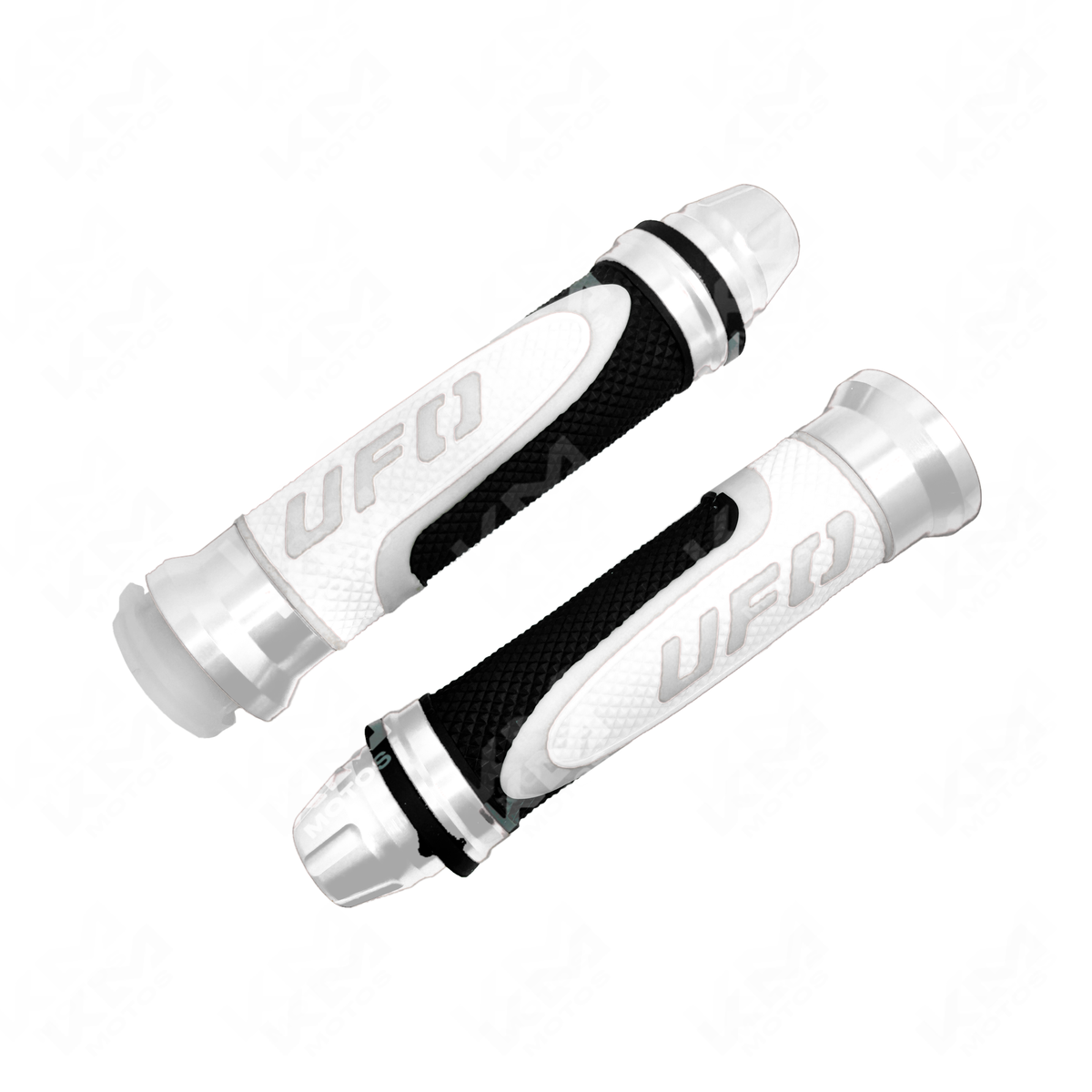 Pepe UFO sólido KM Motos en aluminio con contra pesa negro y blanco, diseño resistente y duradero para motociclistas.