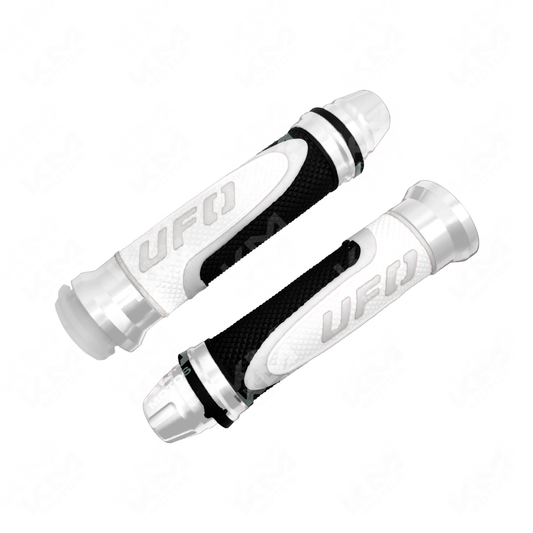 Pepe UFO sólido KM Motos en aluminio con contra pesa negro y blanco, diseño resistente y duradero para motociclistas.