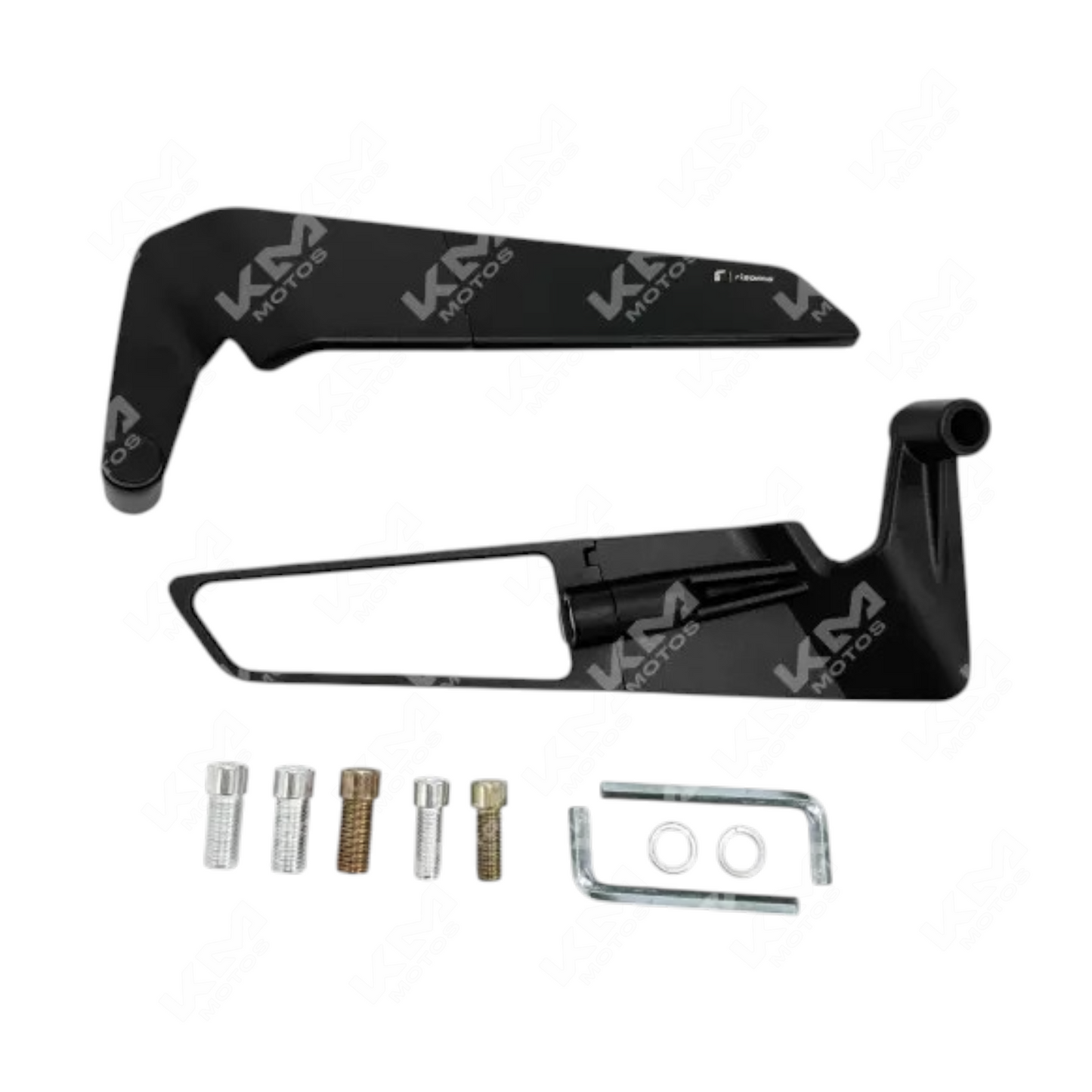 Retrovisor alerón 8th lujo grande en color negro de KM Motos, diseño elegante y moderno para motocicletas.