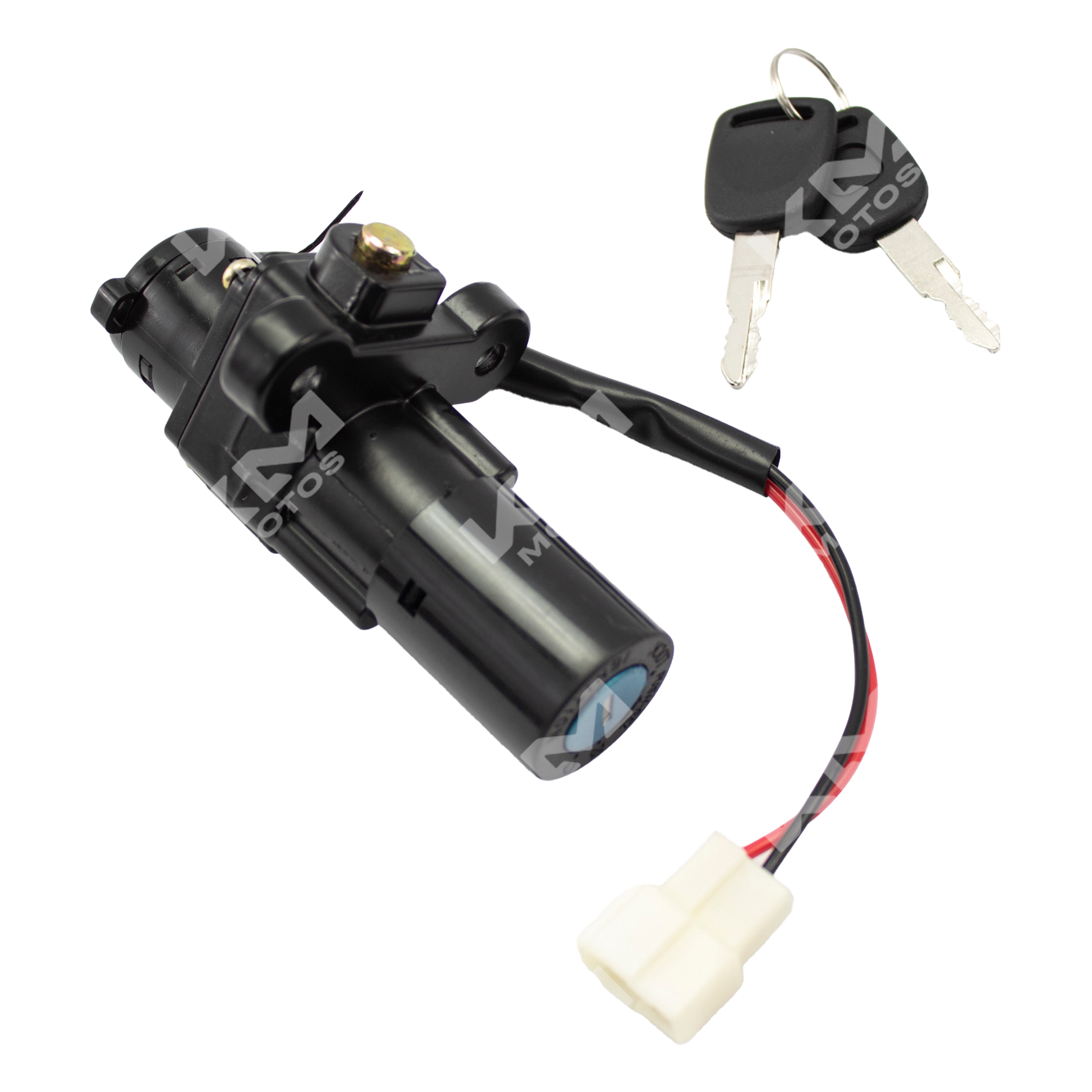 Interruptor de encendido PS180 UG de KM Motos, vista frontal con botones y conexiones visibles.