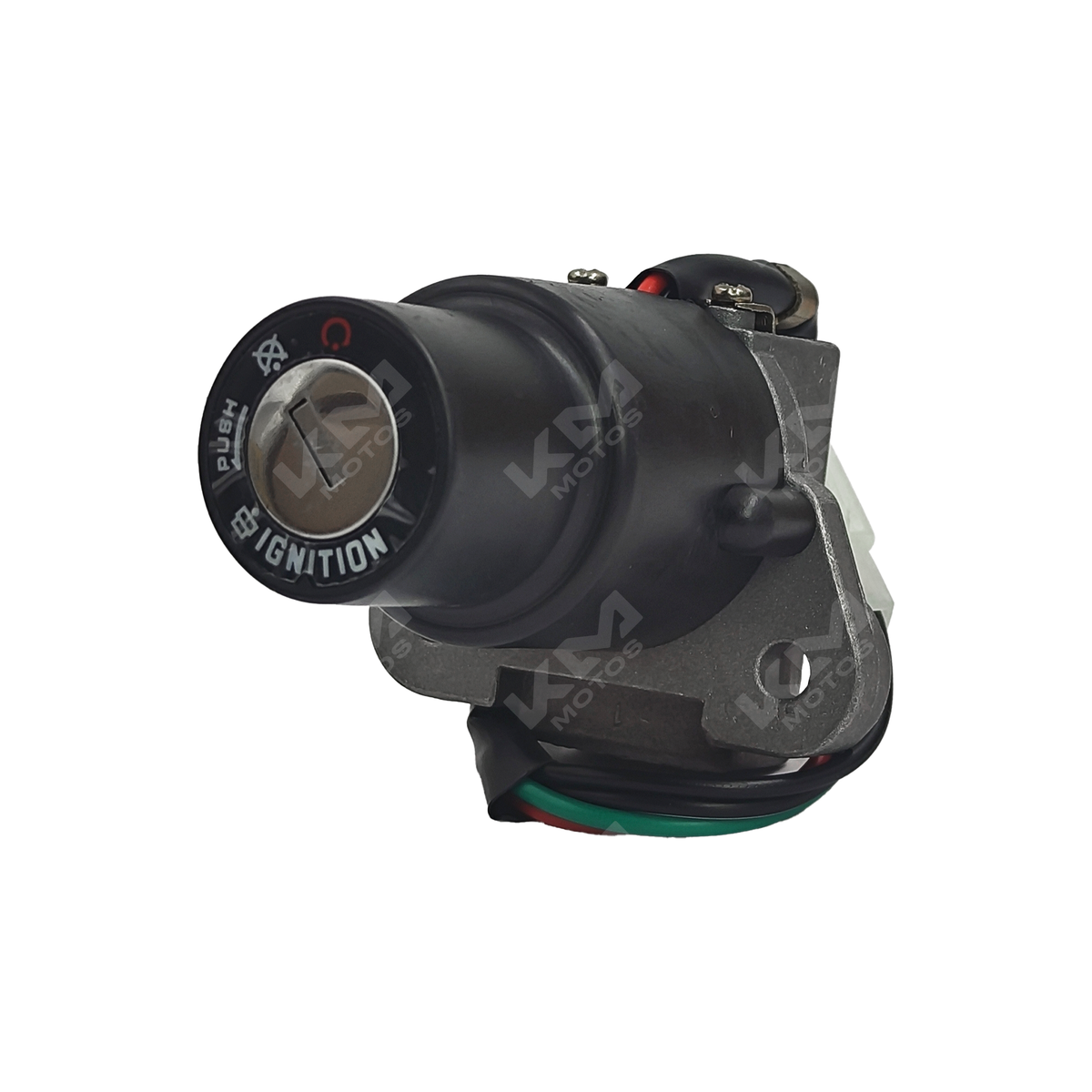 Interruptor de encendido KM Motos para DT175, FT200, GYA200 y DT200, con diseño simple y botones visibles.