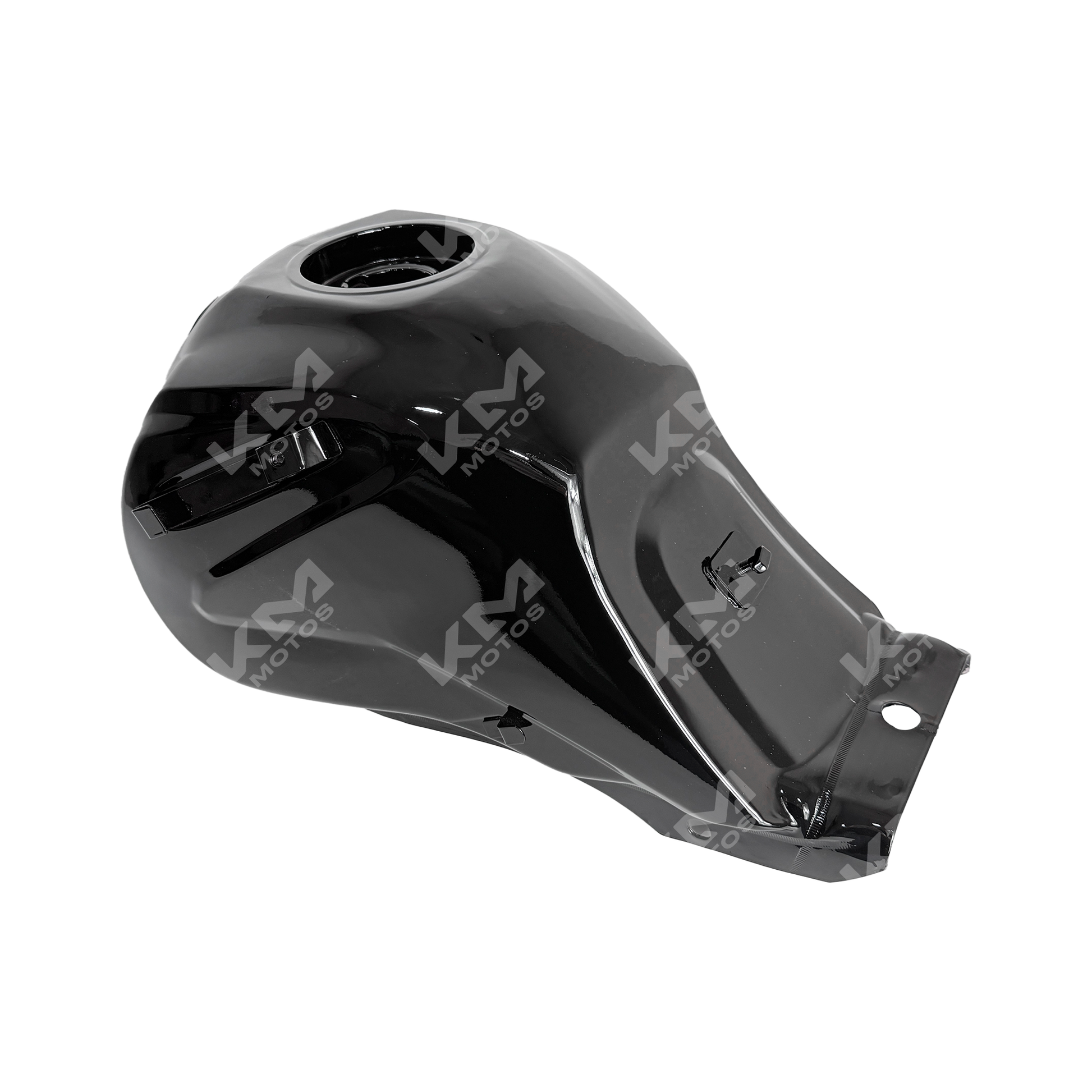 Tanque de gasolina para motocicleta ZX150L/ZX200L de KMMOTOSHN, vista frontal con detalles del diseño y conexiones.