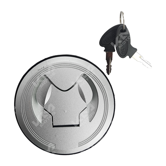 Tapón de tanque ZX150L-125Z de KM Motos, imagen mostrando el tapón de encaje y acabado resistente en color metálico.