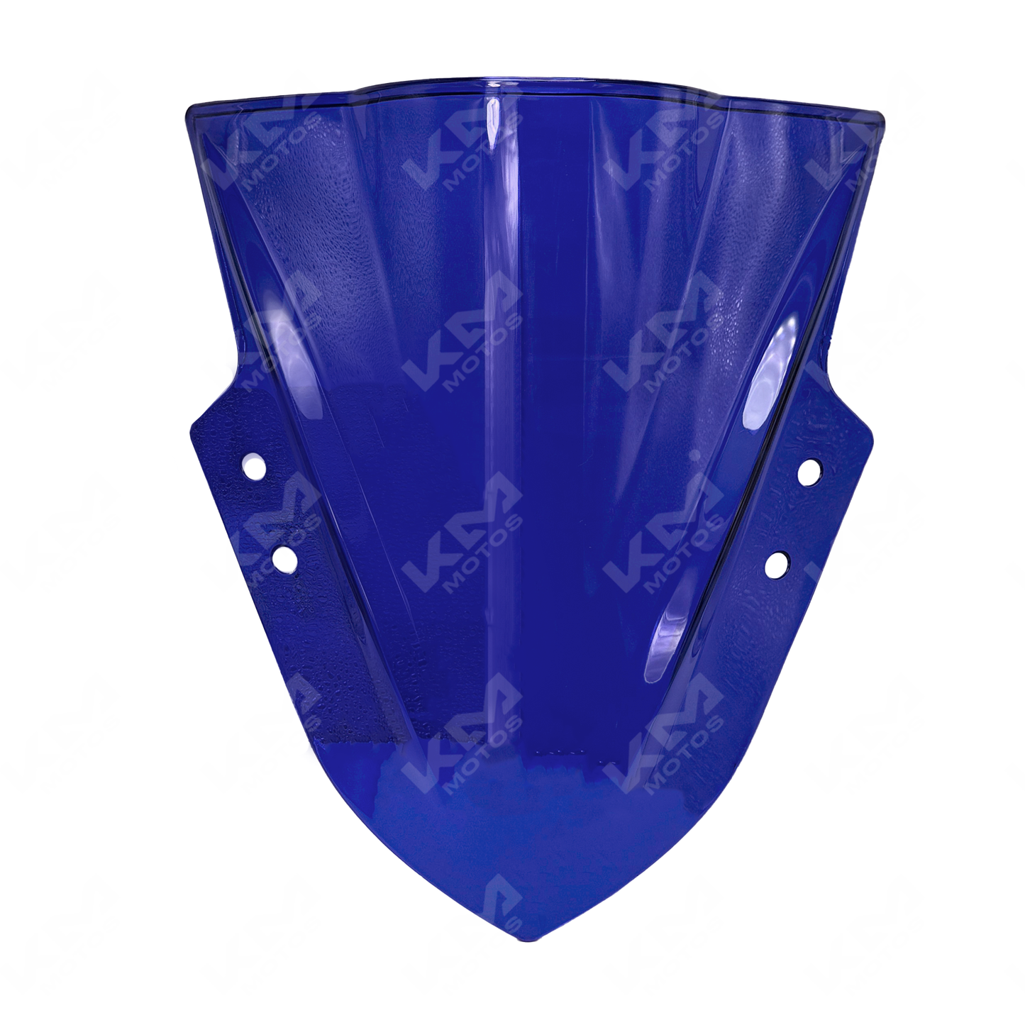 Visera universal para casco de moto Kawasaki azul, compatible con diferentes modelos, marca KM Motos, vista desde el lado.