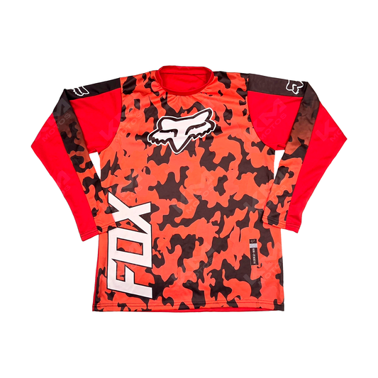 CAMISETA DEPORTIVA + DISENO FOX CAMUFLAJE ROJO, NEGRO JD14 TALLA "L"