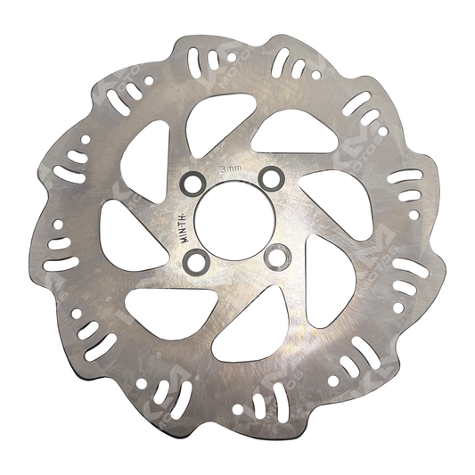 Disco de freno delantero KM Motos XM200Z/XM250Z/TX200, resistente y duradero, con superficie perforada para mejor rendimiento.