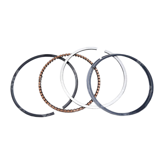 Conjunto de anillos de pistón para YBR125 y XTZ125 de la marca KM Motos, muestra los anillos metálicos y de compresión.