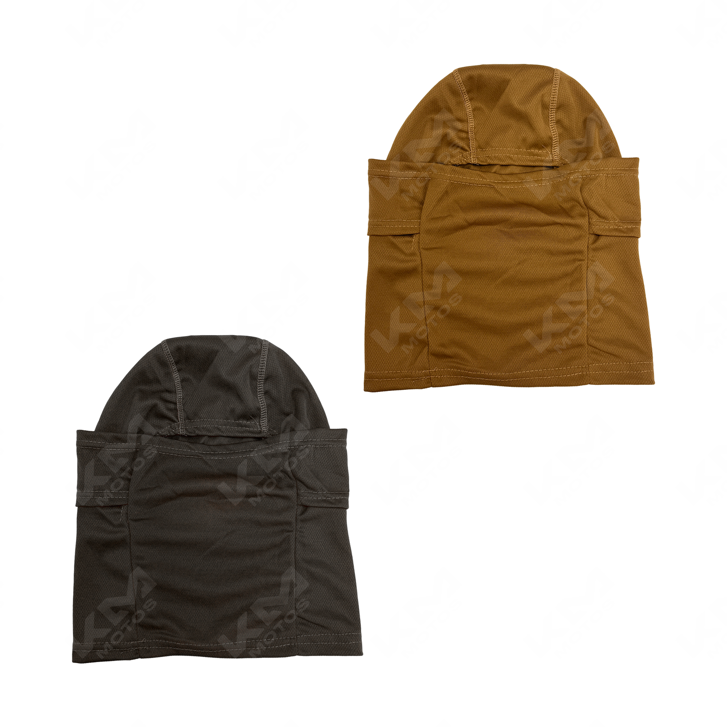Pasamontaña KM Motos JX-10 de tela gris con detalles negros, ideal para protección en motocicleta.