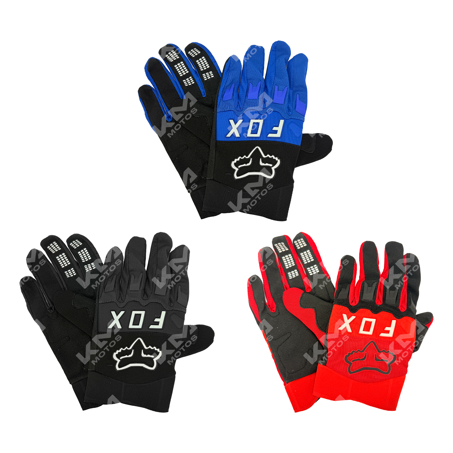 Guantes de moto KM Motos F6 Fox en color negro con protección reforzada y diseño ergonómico.