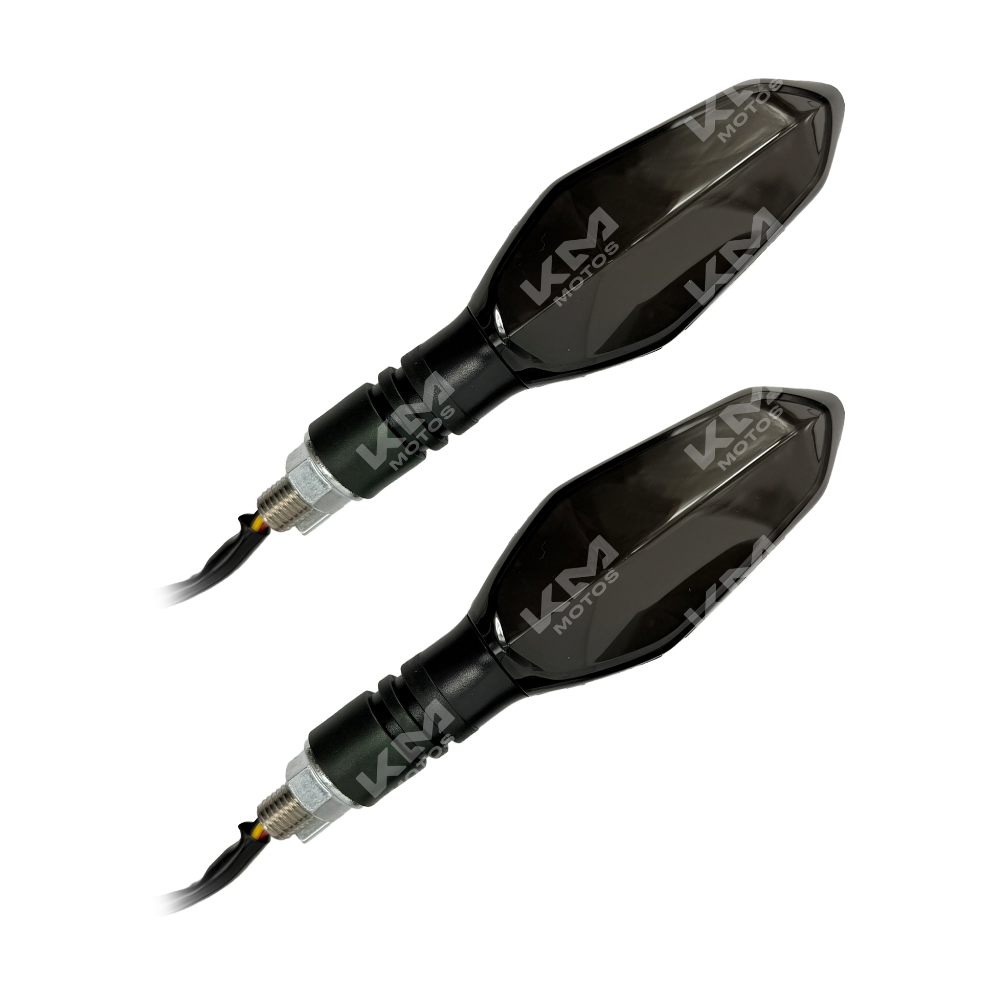 Vías LED universales de la marca KM Motos, con diseño compacto y luces brillantes para mejor visibilidad en la carretera.