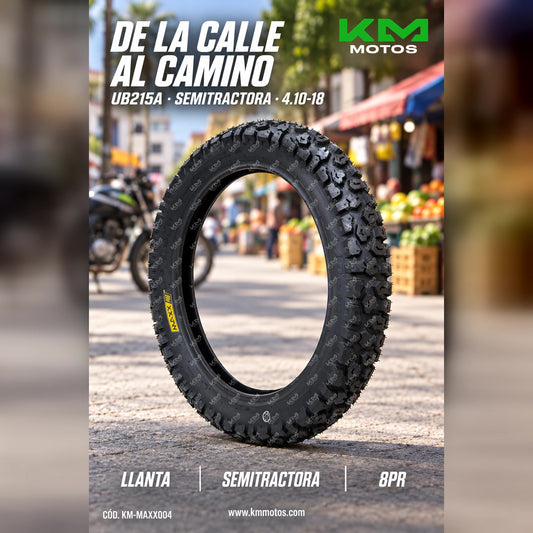 Llanta semitra tractor MAXXPRO 4.10-18 BUNKER con carcasa de 8PR para uso en camiones y maquinaria pesada.