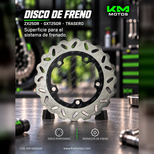 Disco de freno trasero para ZX250R y GXT250R de KM Motos, componente metálico con orificios de ventilación.