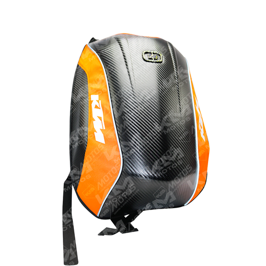 Mochila de carreras KTM/Yamaha de marca universal, con compartimentos y diseño resistente para motociclistas.
