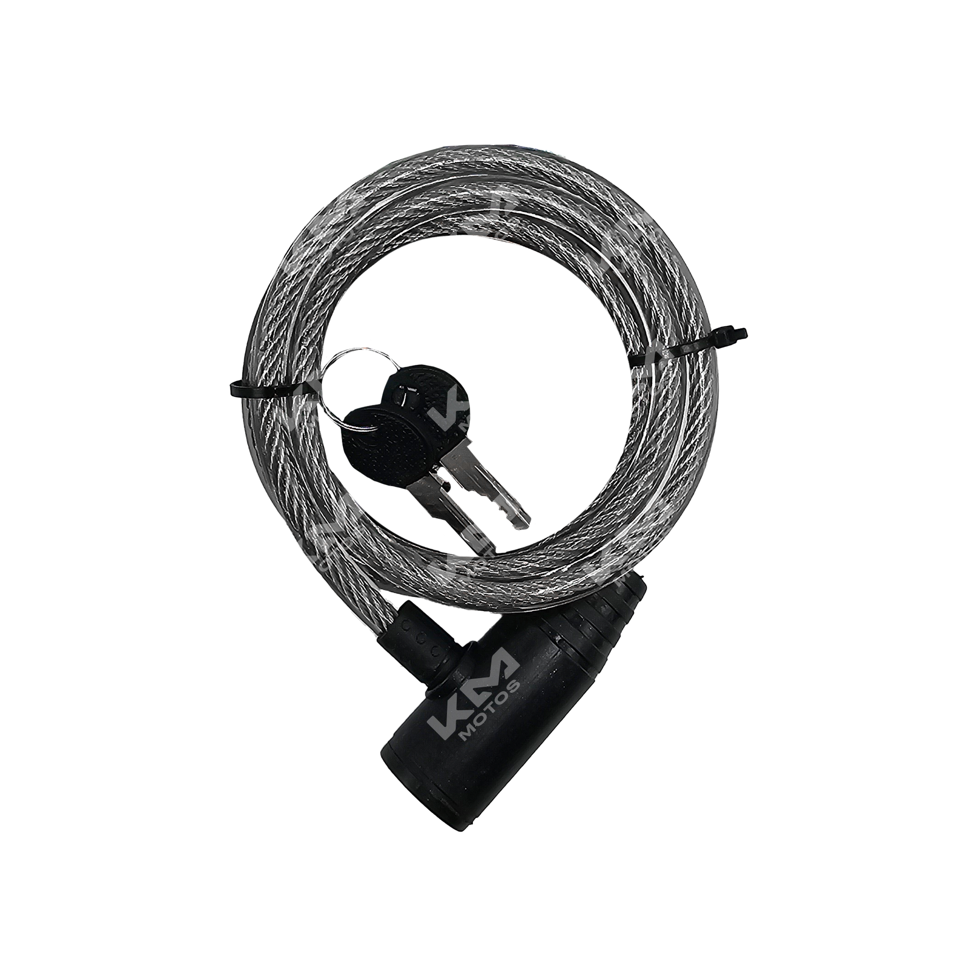 Candado para casco KM Motos con llave, resistente y seguro, visible en la imagen, ideal para proteger tu casco de robos.