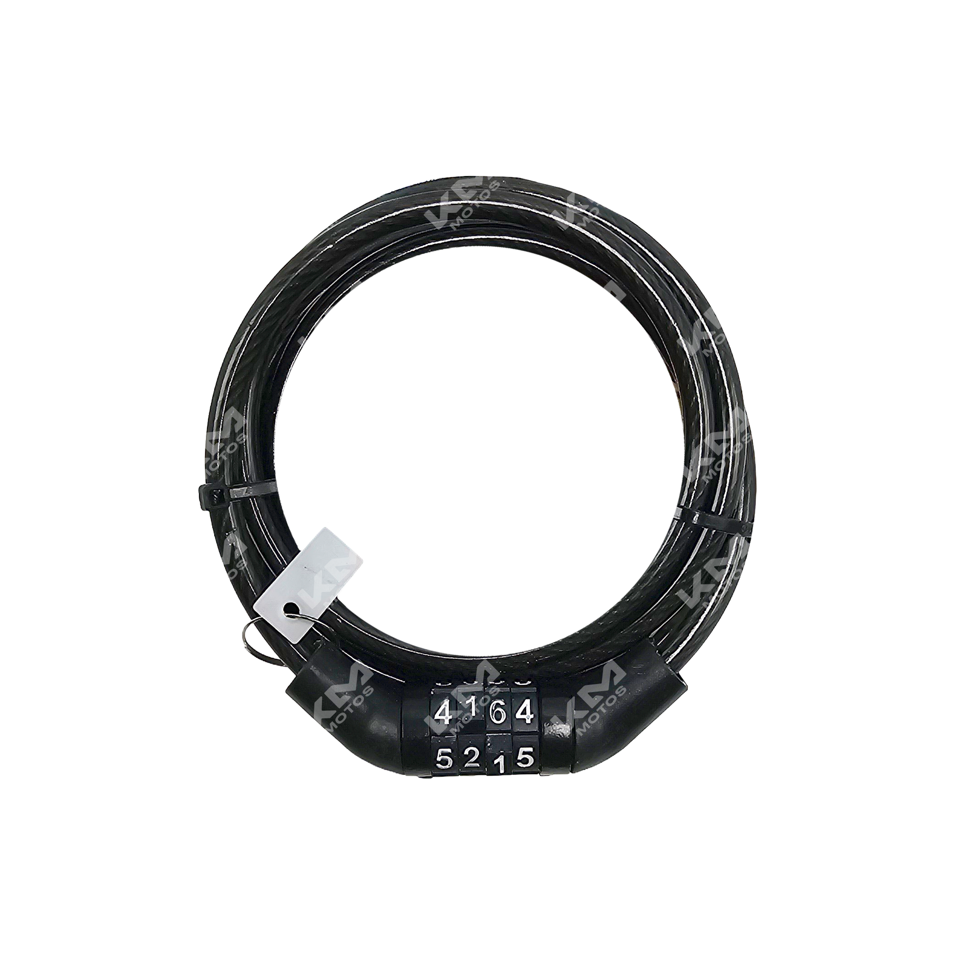 Candado para casco KM Motos con código, metálico y compacto, asegurando protección y seguridad para cascos de motocicleta.