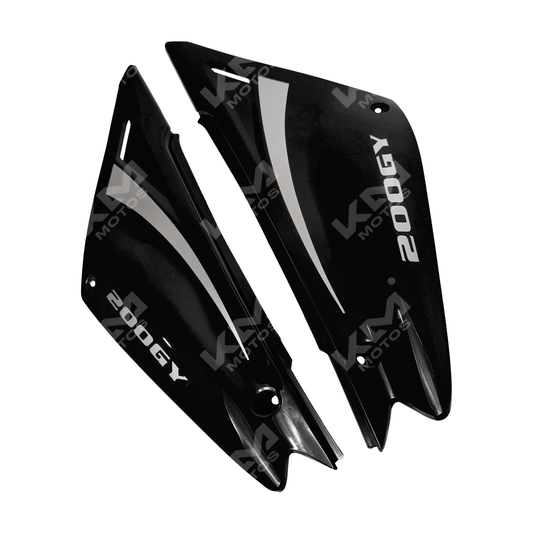 Tapaderas laterales azul KM Motos para GXT200 y KMF200, protección y acabado para motocicleta.
