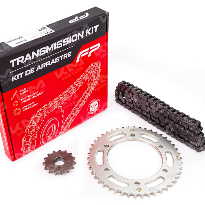 Kit de tracción universal para FZ250 con engranajes de 46T y 15T, compatible con cadena 428H, en colores variados.