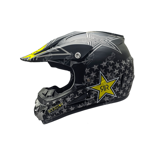 Casco cross negro mate de la marca KM Motos, diseño resistente y seguro para motociclistas off-road.