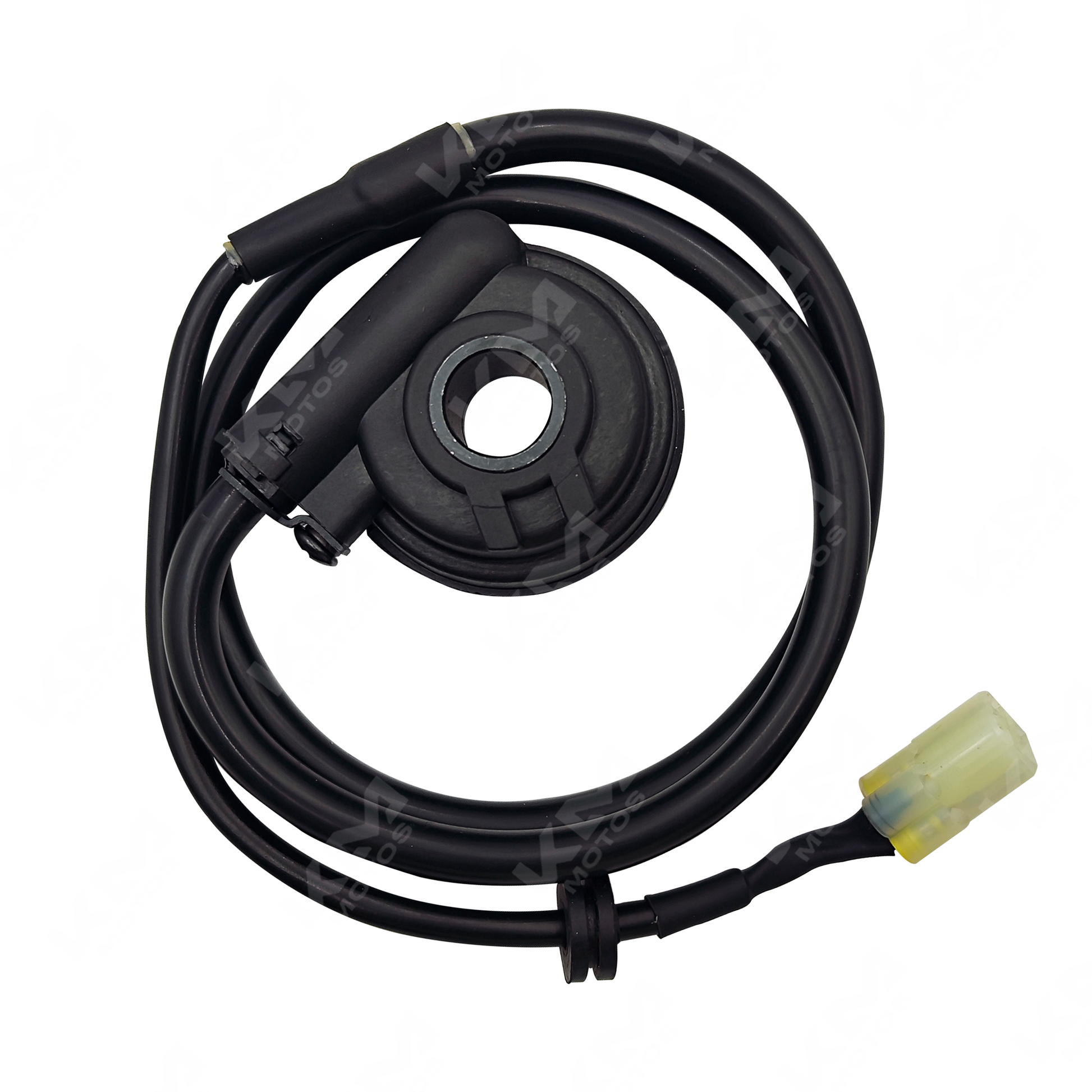 Cable de velocímetro y engranaje para NS200 Pulsar, marca KM Motos, muestra componentes y conexiones en la imagen