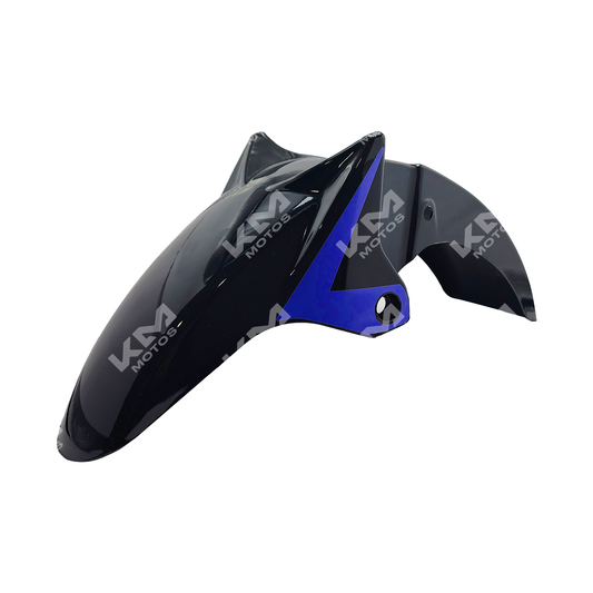 Guardafango delantero azul y negro para moto KM Motos 150Z/CR1, resistente y de alta calidad, en la imagen.