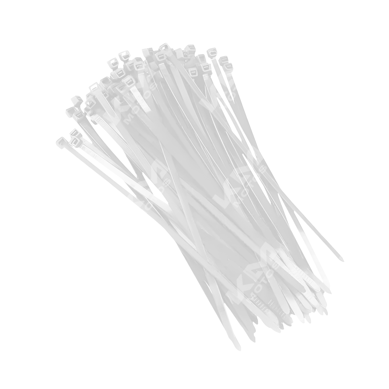 Abrazaderas plásticas grandes de 5x400mm blancas de la marca KM Motos, resistentes y ideales para sujetar cables y mangueras.
