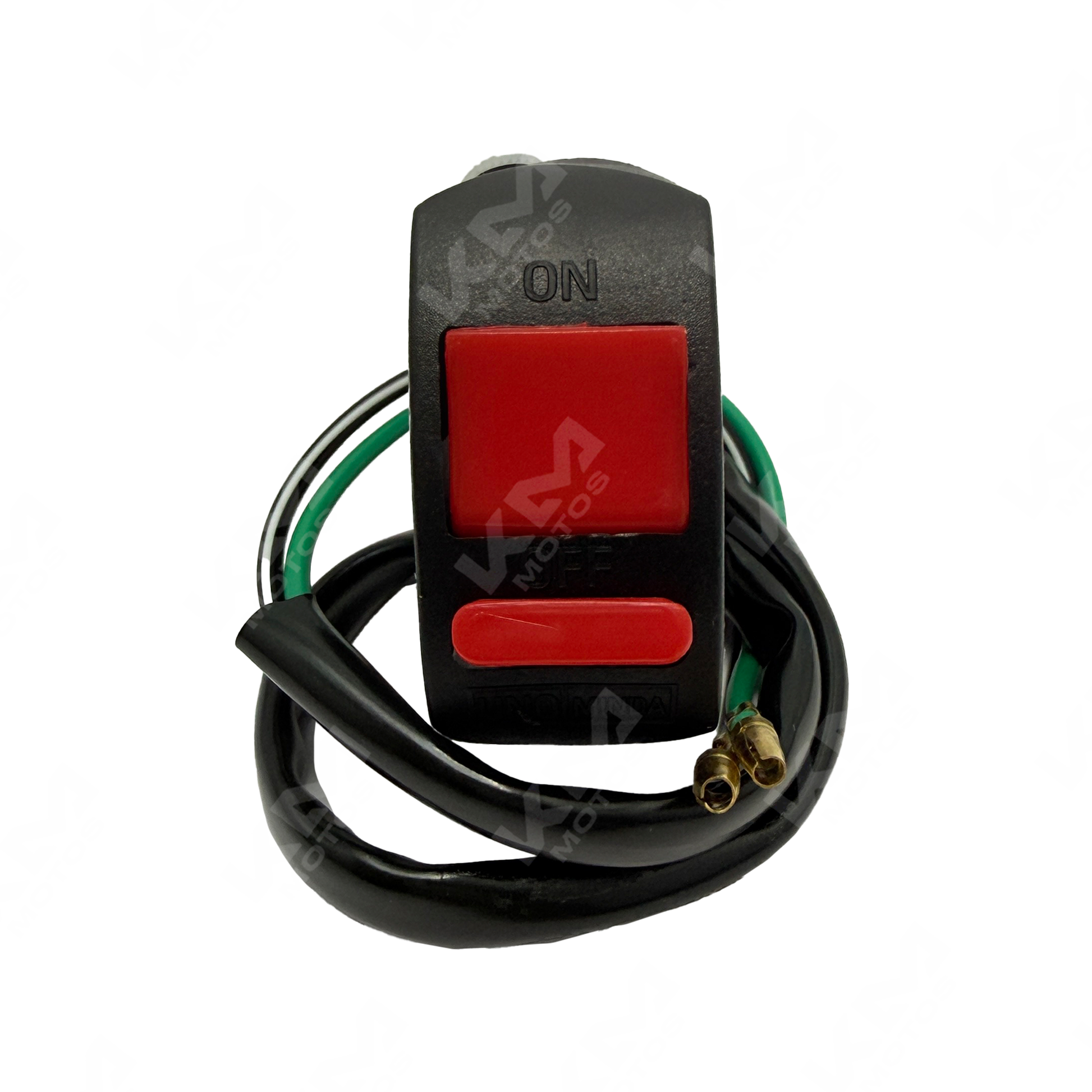 Interruptor de abrazadera universal KM Motos, mando de control con botón y cable, para motocicletas y vehículos.