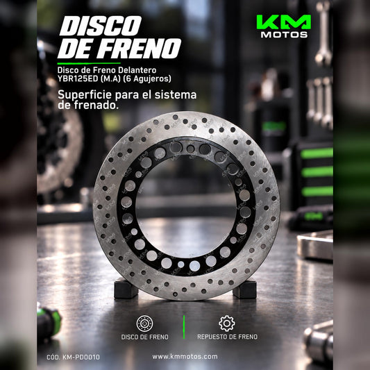 Disco de freno delantero Xia YBR125ED con 6 agujeros, compatible con motocicleta, muestra el disco de freno en su diseño metálico.