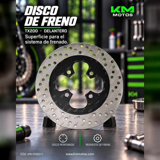 Disco de freno TX200 de la marca Xia, visible en la imagen, diseñado para mejorar la frenada en motocicletas.