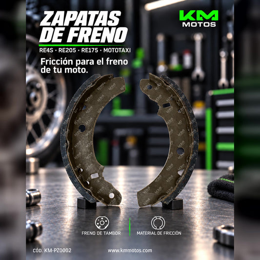 ZAPATA DE FRENO RE4S/RE205/175 MOTOTAXI — KM-PZ0002 | KM Motos