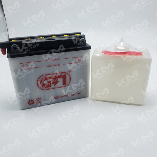 Batería 12N7A-3A RT + ACIDO/DM200,FT150,RT180,YZF450,XM200GYB,RAYDER 200,SHINERAY 200,HAOJUE DK150,RYDER HC150,RYDER HC250 Cross,honda XL200