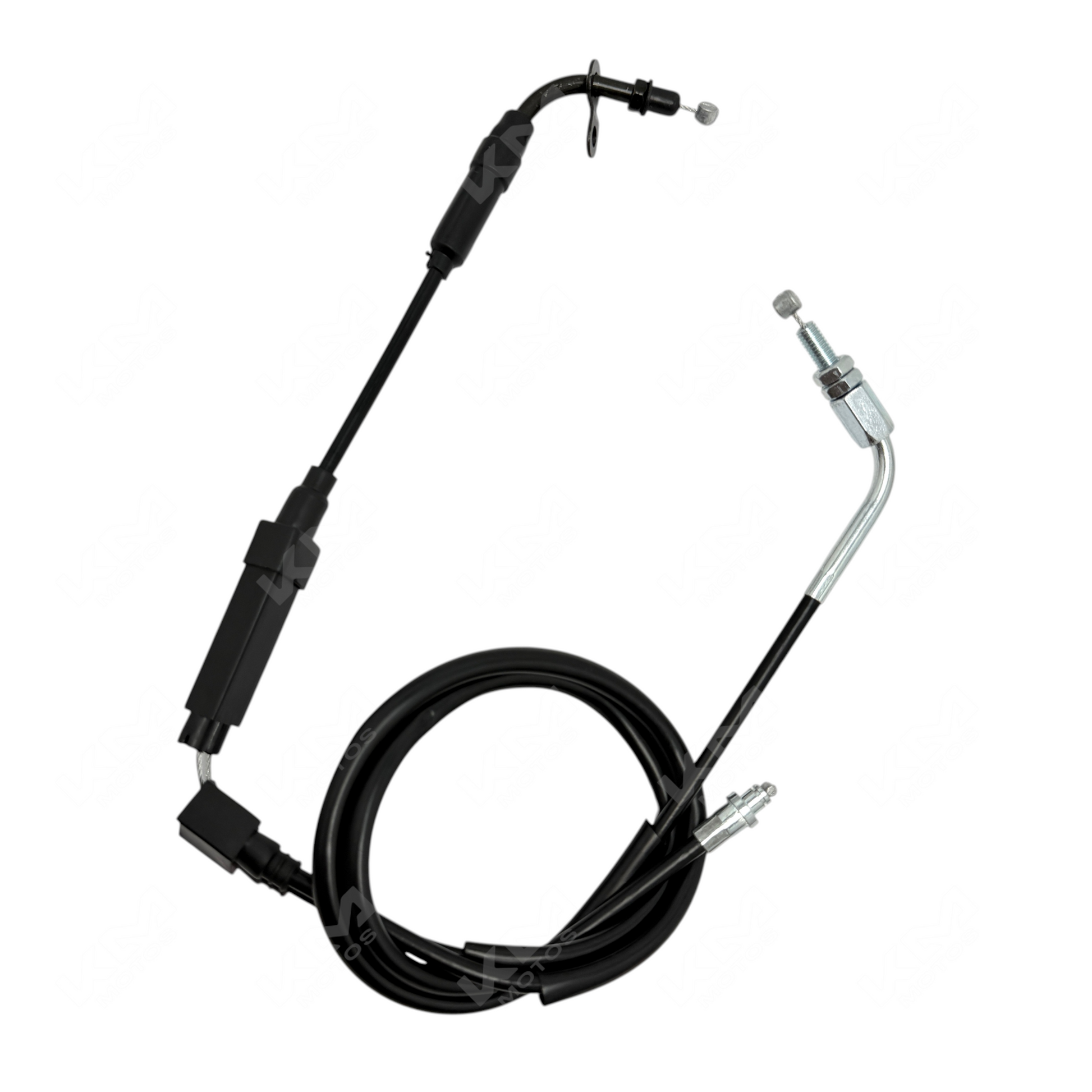Cable de acelerador KM Motos Apache 160/180, vista del cable con manguito y conexiones, para motocicleta.
