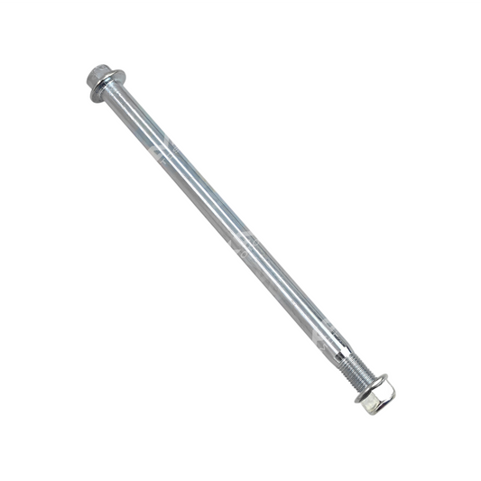 Eje de rueda delantera para YBR125 de la marca KM Motos, componente metálico en la imagen.
