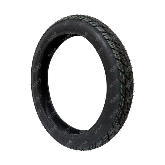 Llanta delantera 3.00-18 KM Motos, doble propósito, neumático para motocicleta con banda de rodadura y estructura resistente.