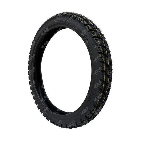 Llanta delantera 2.75-18 doble propósito KM Motos, neumático robusto y versátil para motocicletas.