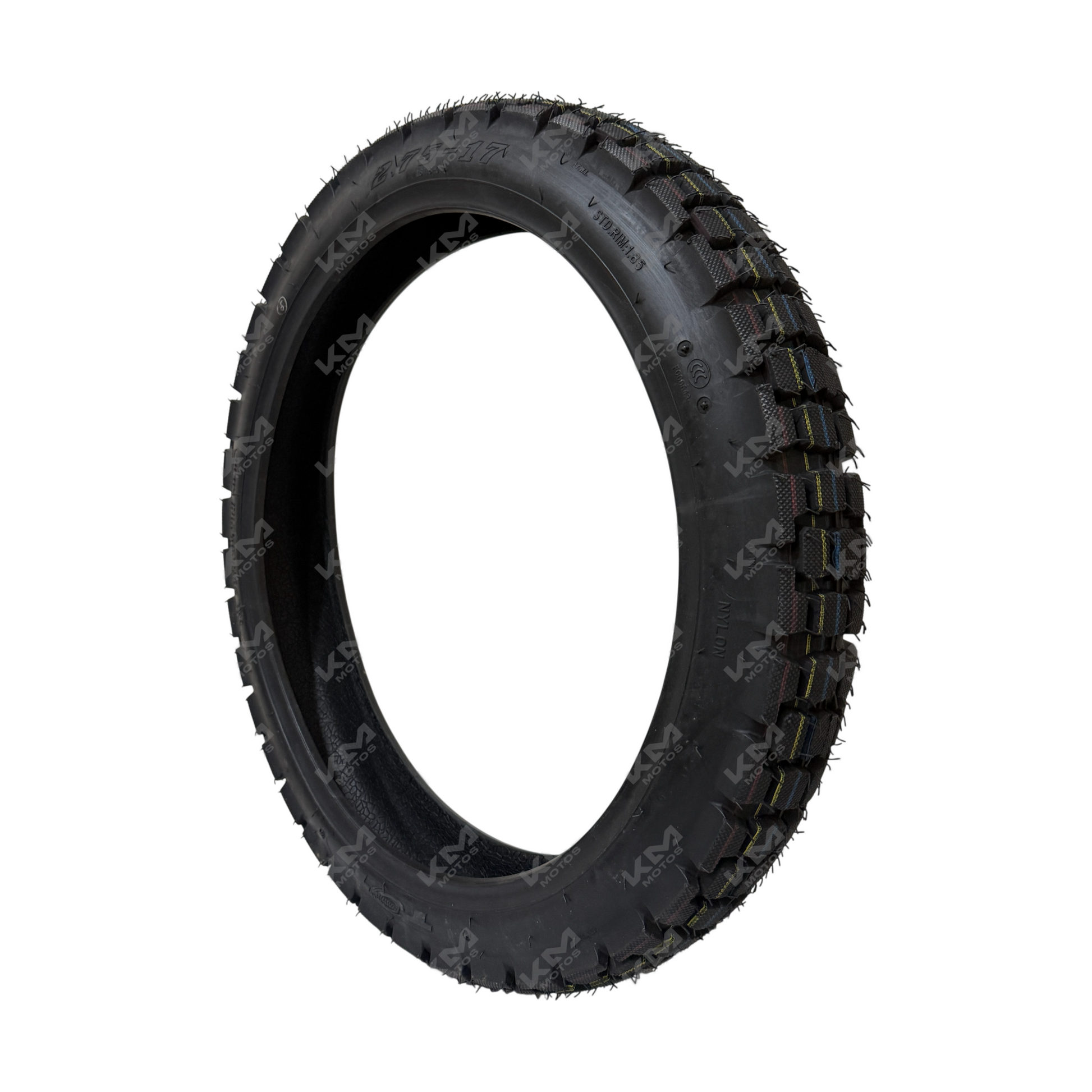 Llanta delantera de 2.75-17 para semitractora de la marca KM Motos, neumático resistente y duradero.