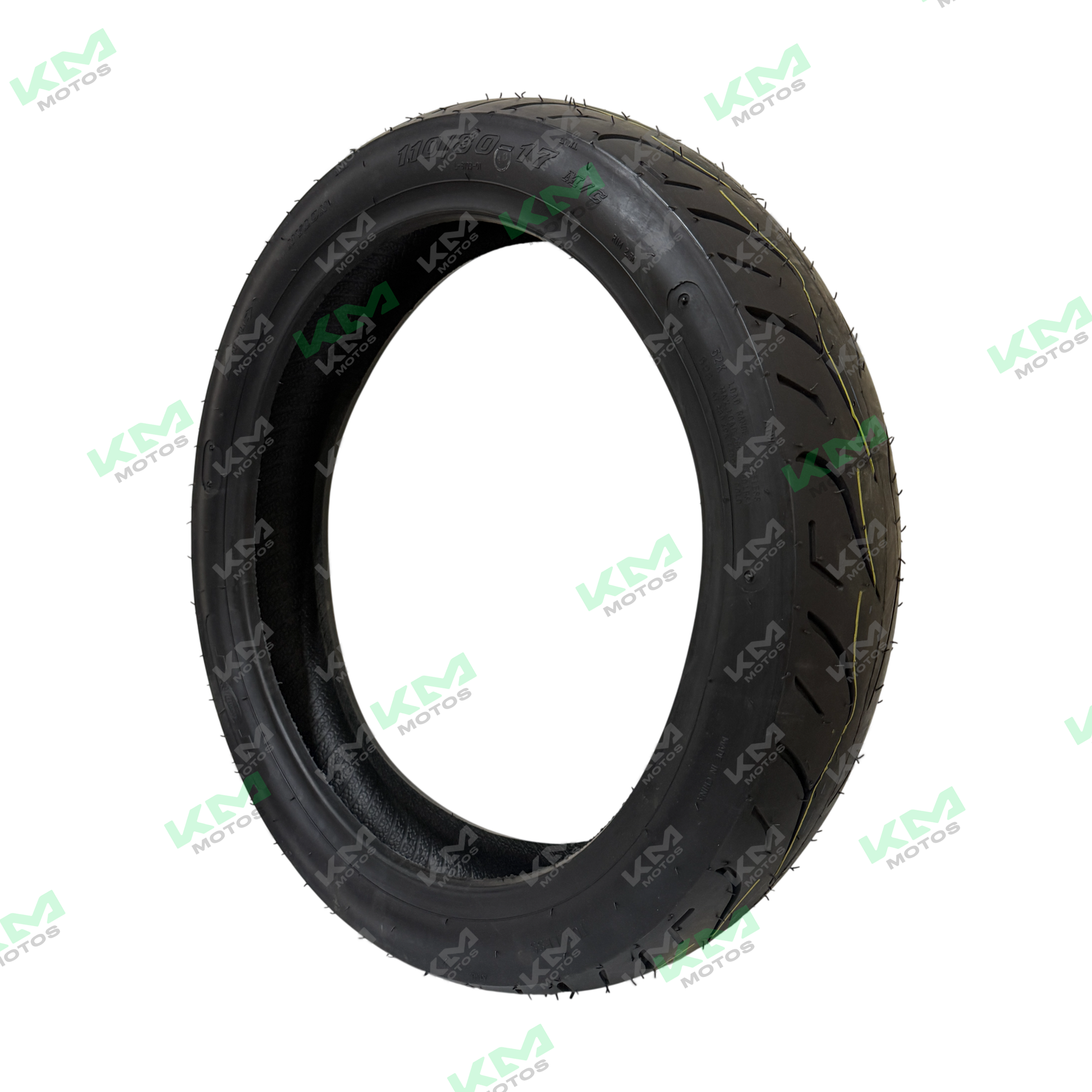 Llanta trasera lisa 110/80-17 de KM Motos, neumático para motocicleta con banda lisa y perfil ancho.