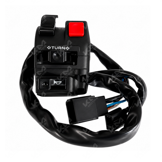 Mando izquierdo RT180/FT180 de KM Motos, control de manillar para motocicleta, con botones y cable de conexión visible.