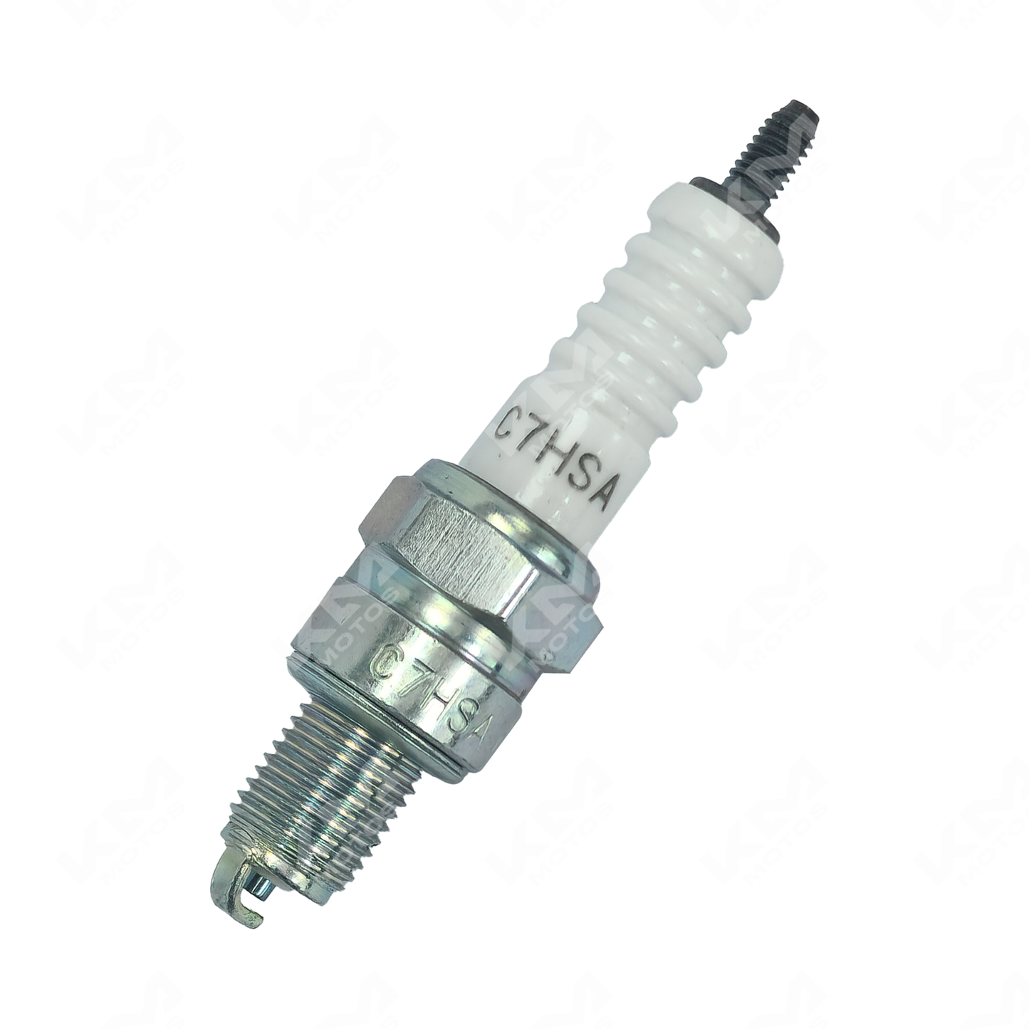 Bujía NGK C7HSA de KMMOTOSHN, componente de encendido para motor, con filamento visible y terminal de conexión en la imagen.